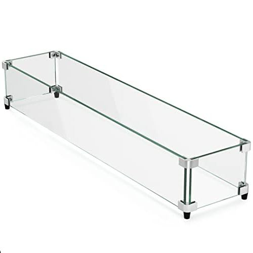 GASPRO 29 x 13 Inch Glass Wind Guard for Rectangular Fire Pit Table, Thick and Sturdy Tempered Glass Panel with Hard Aluminum Corner Bracket & Rubber Feet, Easy to Assemble