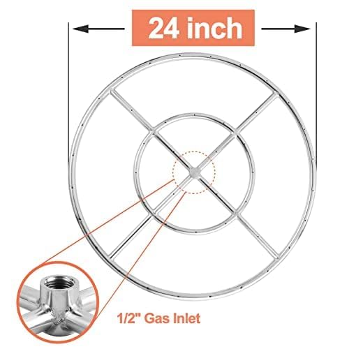GASPRO Propane Fire Ring Kit 24 Inch Round for DIY & Upgrade Propane Fire Pit, Fireplace, Heavy Duty 304 Stainless Steel, Indoor & Outdoor Use