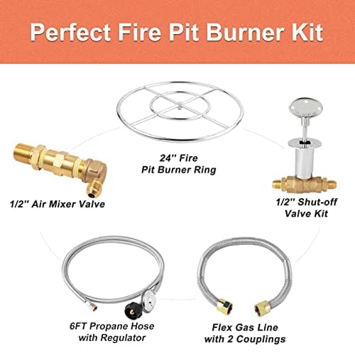 GASPRO Propane Fire Ring Kit 24 Inch Round for DIY & Upgrade Propane Fire Pit, Fireplace, Heavy Duty 304 Stainless Steel, Indoor & Outdoor Use