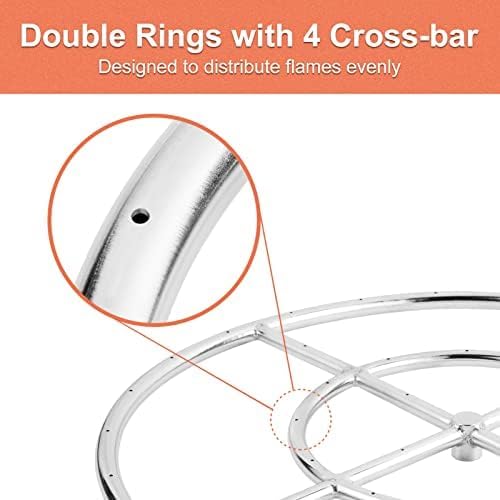 GASPRO Propane Fire Ring Kit 24 Inch Round for DIY & Upgrade Propane Fire Pit, Fireplace, Heavy Duty 304 Stainless Steel, Indoor & Outdoor Use