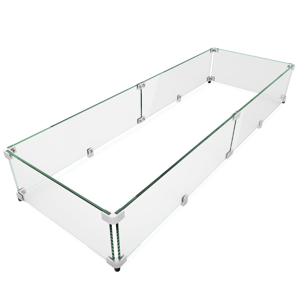 GASPRO 45 x 15.5 Inch Glass Wind Guard for Rectangular Fire Pit Table, Thick and Sturdy Tempered Glass Panel with Hard Aluminum Corner Bracket & Feet, Easy to Assemble