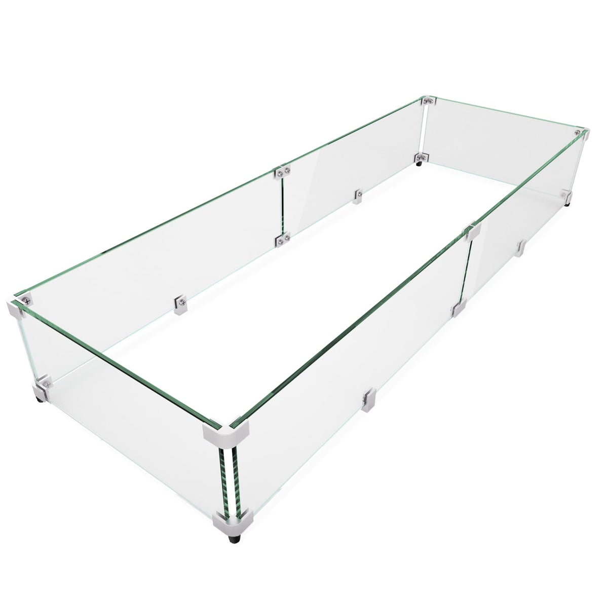 GASPRO 45 x 15.5 Inch Glass Wind Guard for Rectangular Fire Pit Table, Thick and Sturdy Tempered Glass Panel with Hard Aluminum Corner Bracket & Feet, Easy to Assemble