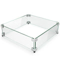 GASPRO 15" x 15" x 6" Fire Pit Glass Wind Guard, Tempered Glass Firepit Table Shield, Thick and Sturdy, with Hard Aluminum Corner Bracket & Rubber Feet, Easy to Assemble