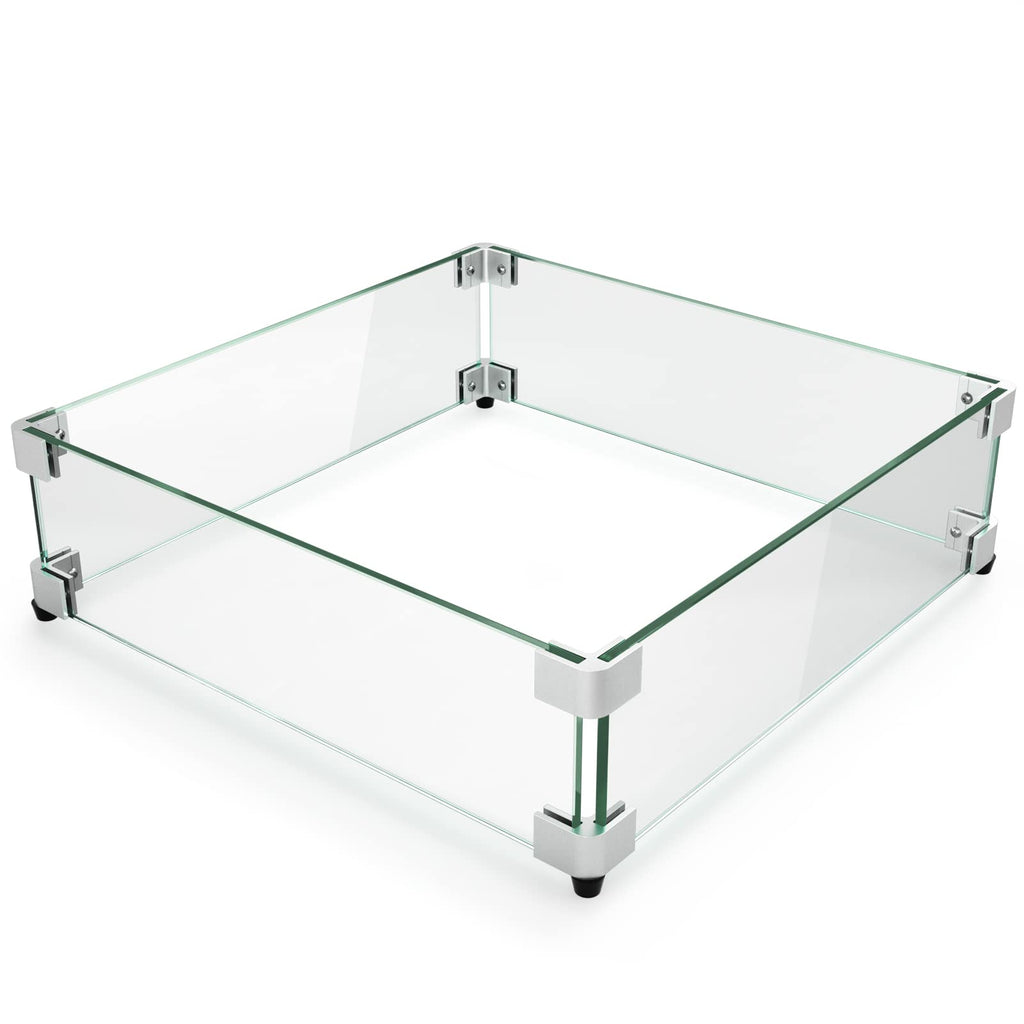 GASPRO 19.5 Inch Glass Wind Guard for Square Fire Pit Table, Thick and Sturdy Tempered Glass Panel with Hard Aluminum Corner Bracket & Rubber Feet, Easy to Assemble