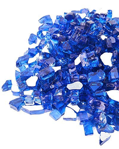 GASPRO 10 lbs Fire Glass for Propane Fire Pit, 1/2-Inch Reflective Fireplace Glass Rocks for Fire Pit Table, Cobalt Blue