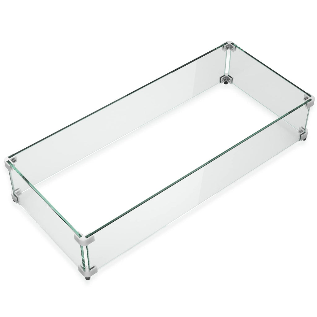 GASPRO 29 x 13 Inch Glass Wind Guard for Rectangular Fire Pit Table, Thick and Sturdy Tempered Glass Panel with Hard Aluminum Corner Bracket & Rubber Feet, Easy to Assemble