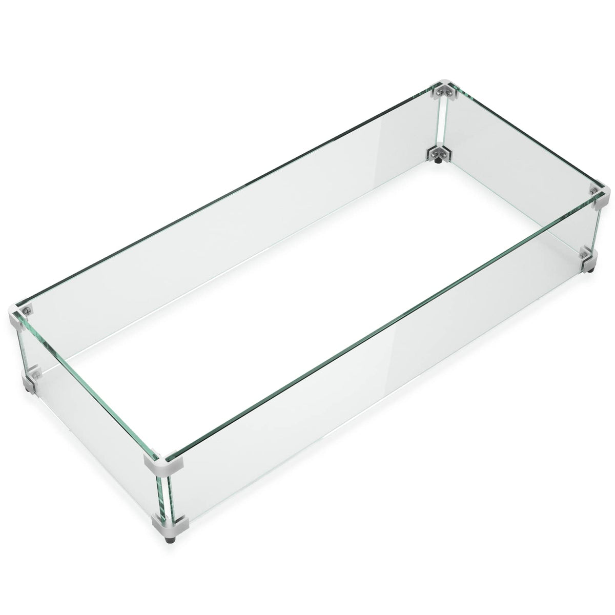 GASPRO 29 x 13 Inch Glass Wind Guard for Rectangular Fire Pit Table, Thick and Sturdy Tempered Glass Panel with Hard Aluminum Corner Bracket & Rubber Feet, Easy to Assemble