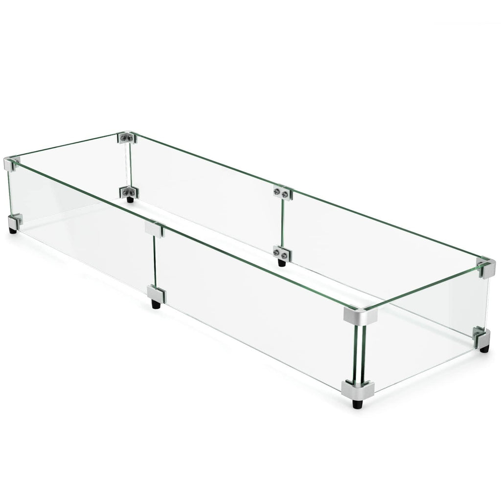 GASPRO 29 x 13 Inch Glass Wind Guard for Rectangular Fire Pit Table, Thick and Sturdy Tempered Glass Panel with Hard Aluminum Corner Bracket & Rubber Feet, Easy to Assemble