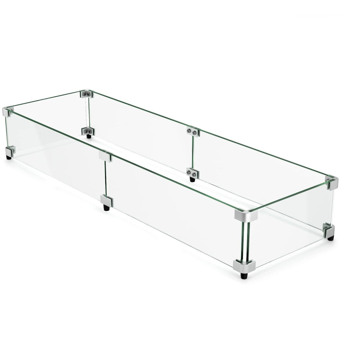 GASPRO 45 x 15.5 Inch Glass Wind Guard for Rectangular Fire Pit Table, Thick and Sturdy Tempered Glass Panel with Hard Aluminum Corner Bracket & Feet, Easy to Assemble