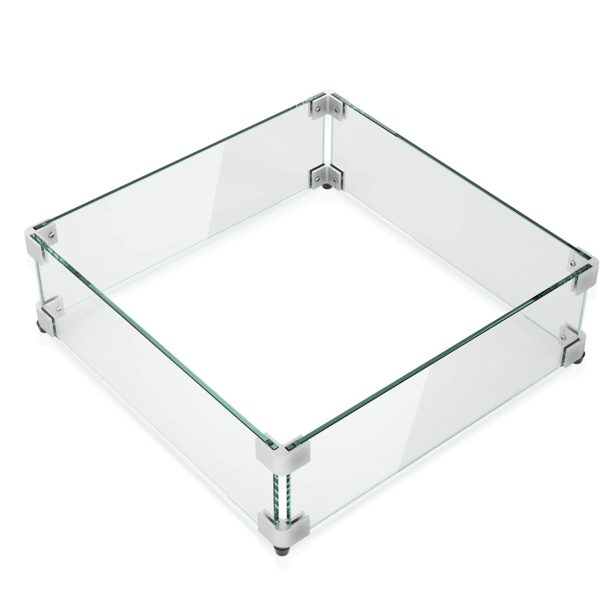 GASPRO 17.5" x 17.5" x 6" Fire Pit Wind Guard Square, Tempered Glass Firepit Table Shield, Thick and Sturdy, with Hard Aluminum Corner Bracket & Rubber Feet, Easy to Assemble