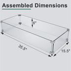 GASPRO 35.5 x 15.5 Inch Glass Wind Guard for Rectangular Fire Pit Table, Thick and Sturdy Tempered Glass Panel with Hard Aluminum Corner Bracket & Rubber Feet, Easy to Assemble