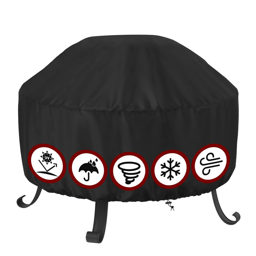 GASPRO 32 Inch Fire Pit Cover Square, Fits for 28-32 Inch Outdoor Fire Pit Table, Waterproof Layer & Double Stitching with Windproof Drawstring and Buckle Straps, 32 x 32 x 24 Inches, Black