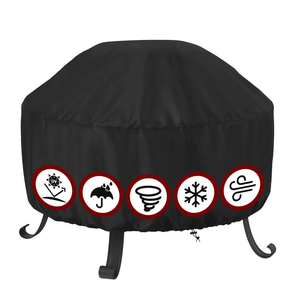 GASPRO 32 Inch Fire Pit Cover Square, Fits for 28-32 Inch Outdoor Fire Pit Table, Waterproof Layer & Double Stitching with Windproof Drawstring and Buckle Straps, 32 x 32 x 24 Inches, Black