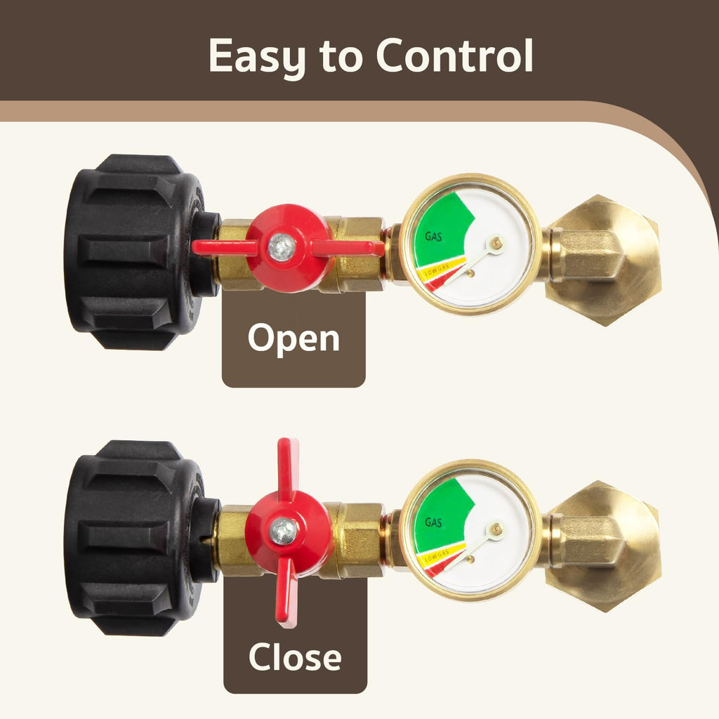 GASPRO Upgraded Propane Refill Adapter with Valve and Gauge, Fill 1 lb Bottles from 20 lb Tank, 90-Degree Elbow Design, Easy to Use, Solid Brass