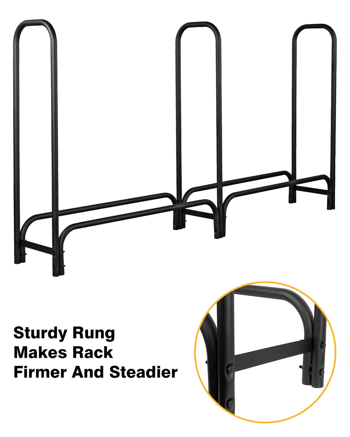GASPRO 8FT Firewood Rack Outdoor with Cover, Adds Sturdy Middle Upright, Heavy Duty Steel Log Rack Wood Holder, Easy to Assemble