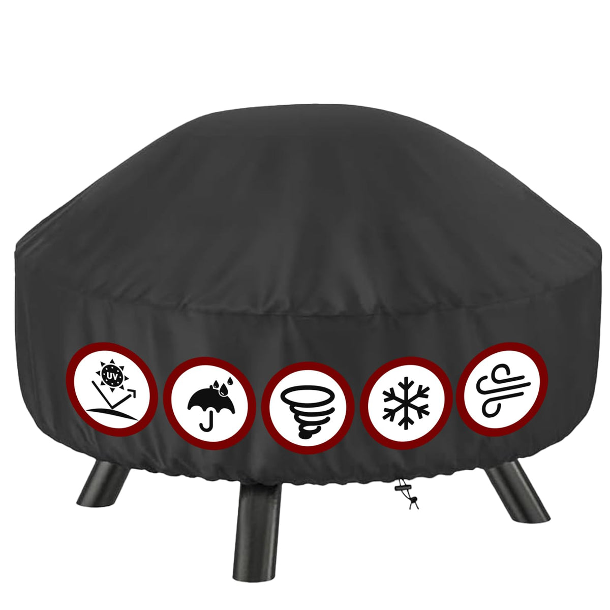 GASPRO 32 Inch Fire Pit Cover Square, Fits for 28-32 Inch Outdoor Fire Pit Table, Waterproof Layer & Double Stitching with Windproof Drawstring and Buckle Straps, 32 x 32 x 24 Inches, Black