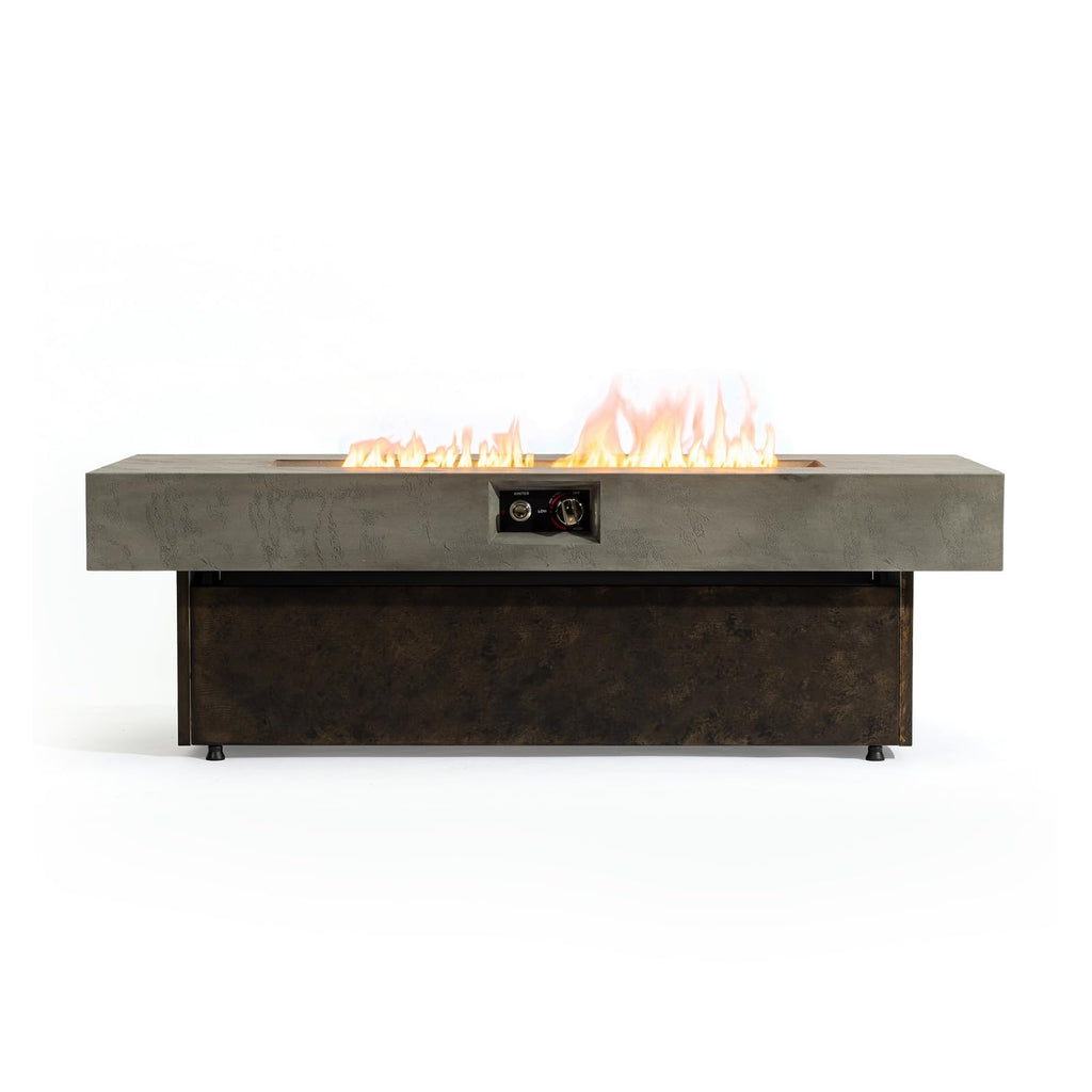 Gaspro 56 Inch Tabletop Propane Fire Pits, 50000 BTU Outdoor Firepit Table with Three Height Adjustable Levels, Stainless Steel Bowl & Burner, Cement-Imitation Texture for Patio Backyard Garden