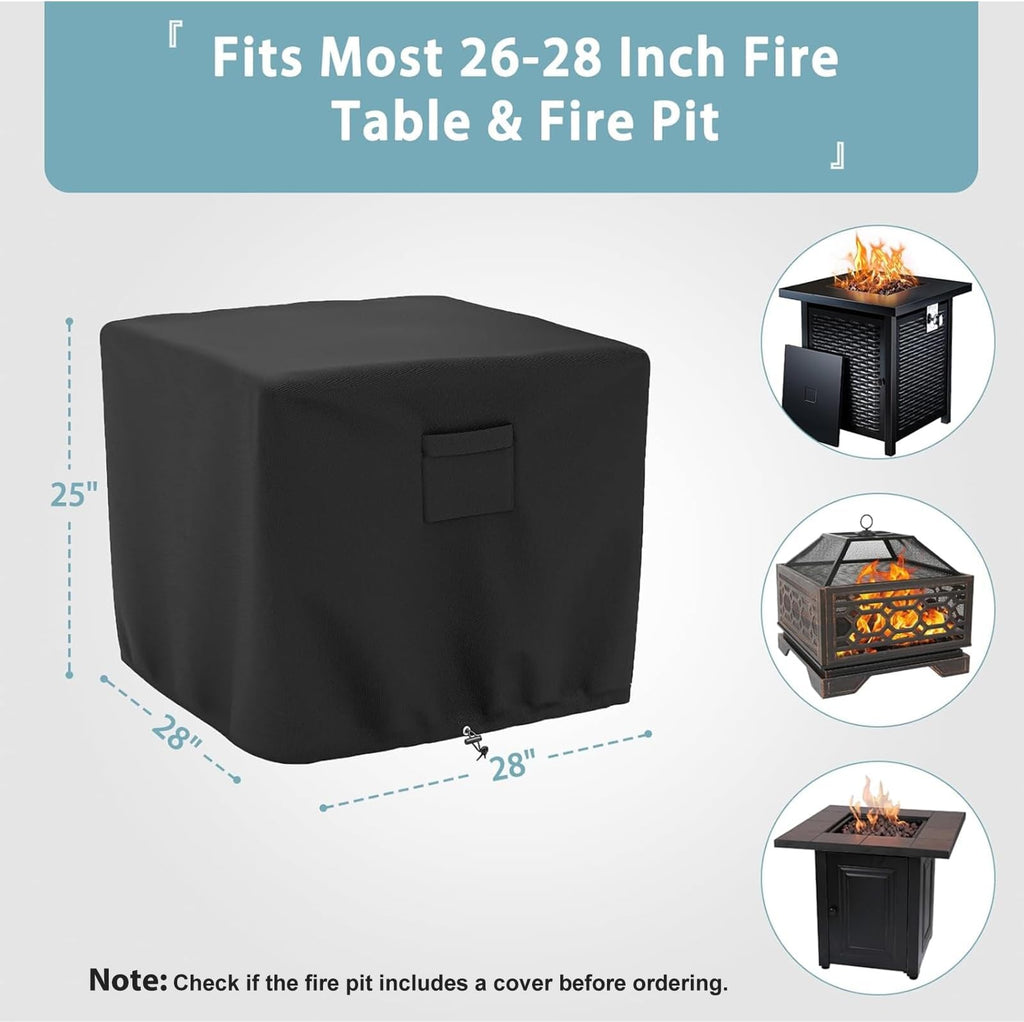 GASPRO Fire Pit Cover Square, Fits for 26-28 Inch Fire Pit Table, 600D Heavy Duty Fabric, Waterproof and Windproof, 28 x 28 x 25 Inches, Black