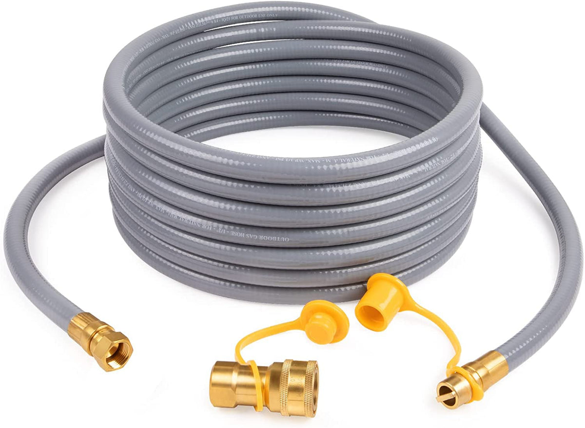 GASPRO 12 Feet 3/8" ID Natural Gas Hose, Low Pressure LPG Hose with Quick Connect, for Weber, Char-broil, Pizza Oven, Patio Heater and More