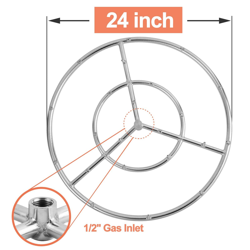 GASPRO Propane Gas Fire Pit Kit, with 24 Inch Jet Fire Pit Burner Ring, for DIY & Upgrade Propane Fire Pit, Fireplace, Heavy Duty 304 Stainless Steel, Indoor & Outdoor Use