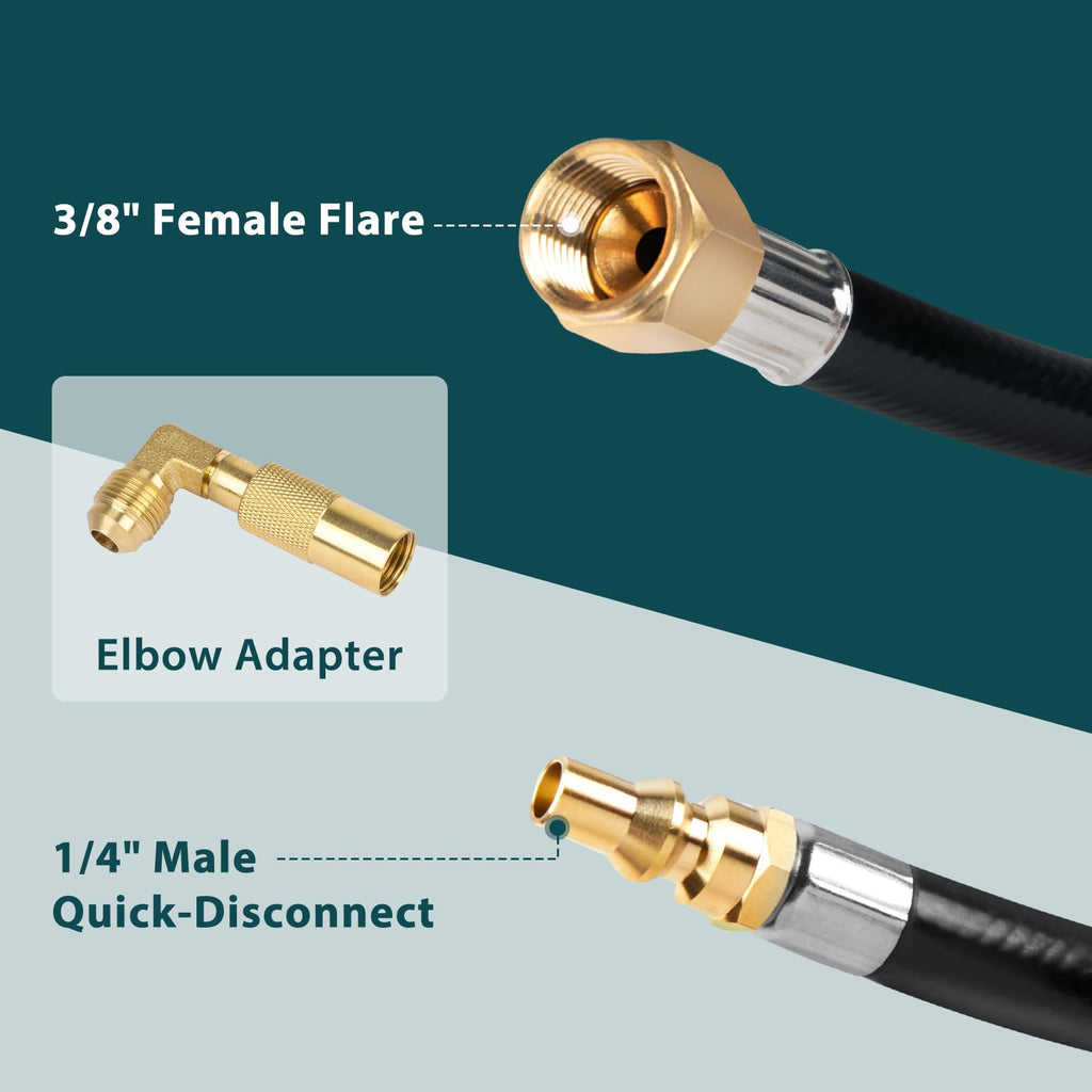 GASPRO 12FT RV Quick Connect Propane Hose with Elbow Adapter, for Blackstone 17" and 22" Griddle, Camp Chef Explorer, Outland Living Fire Bowl, Camping Grill, Portable Fire Pit