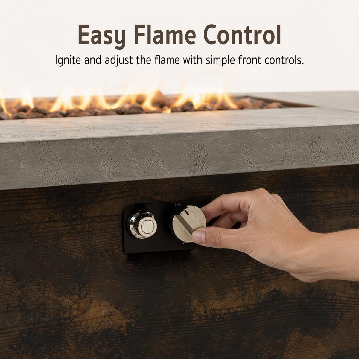Gaspro 42 Inch Gas Fire Pit Table, Rectangle Fire Pit with Cement-Imitation Texture, 50000 BTU Outdoor Propane Firepit with Electronic Ignition & Stainless Steel Burner for Patio Backyard Heating