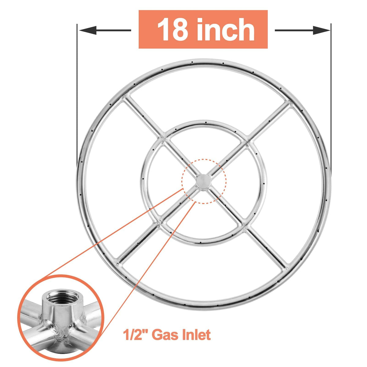 GASPRO Propane Fire Pit Burner 18 Inch Round with 1/2-Inch Air Mixer Valve Flex Gas Line with 2 Couplings 6FT Low-Pressure Propane Hose with Regulator User Manual