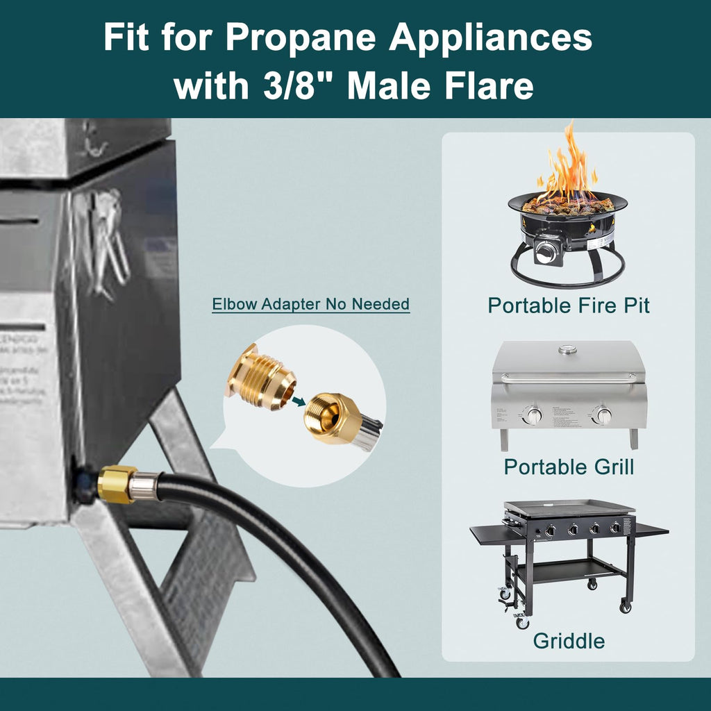 GASPRO 12FT RV Quick Connect Propane Hose with Elbow Adapter, for Blackstone 17" and 22" Griddle, Camp Chef Explorer, Outland Living Fire Bowl, Camping Grill, Portable Fire Pit