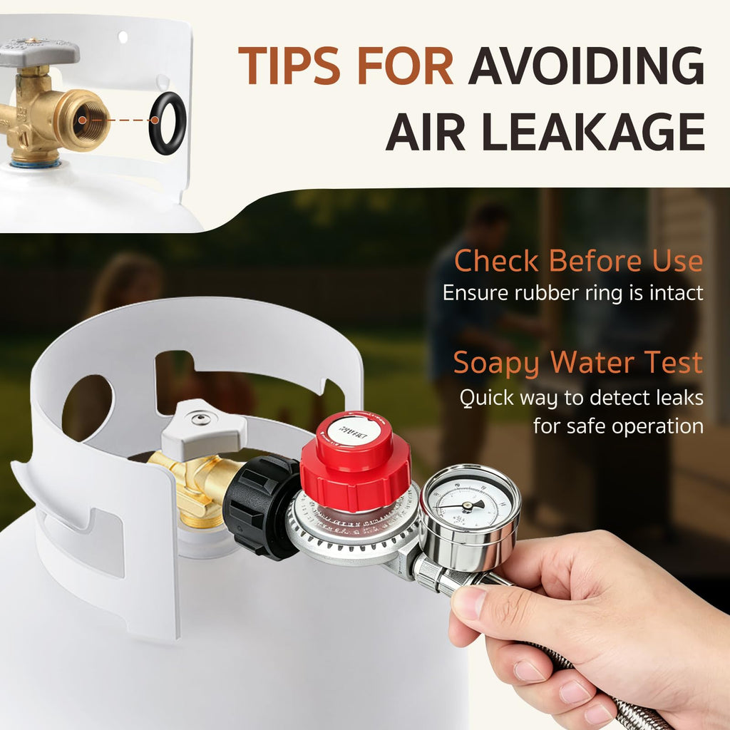 GASPRO 0-30 PSI Adjustable High Pressure Propane Regulator with Gauge, 5-Foot Stainless Braided Hose, Perfect for Turkey Fryer, Gas Burner, Fire Pit