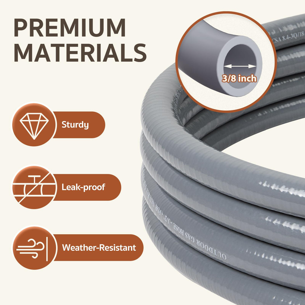 GASPRO 12 Feet 3/8" ID Natural Gas Hose, Low Pressure LPG Hose with Quick Connect, for Weber, Char-broil, Pizza Oven, Patio Heater and More