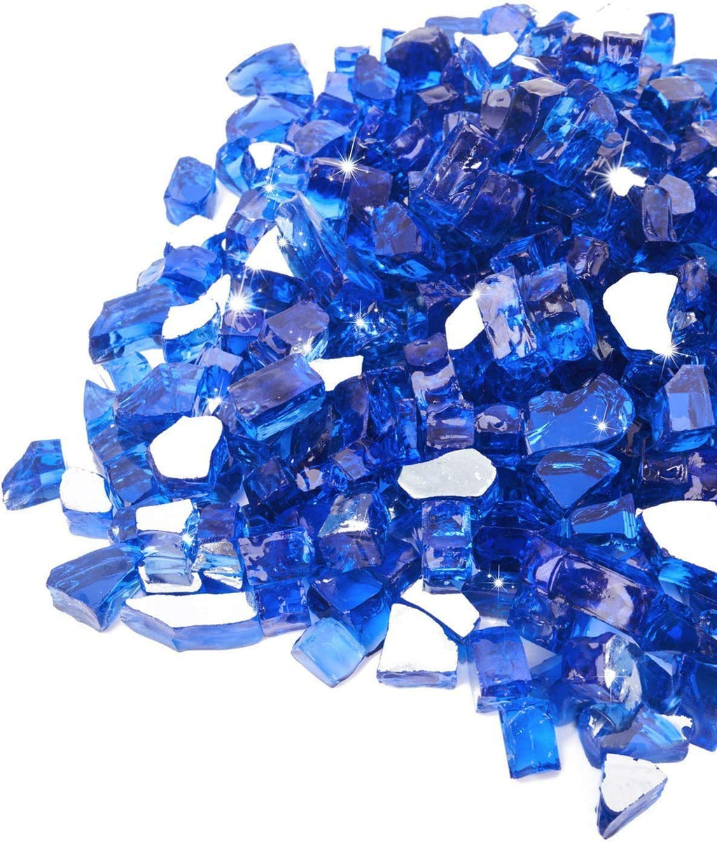 GASPRO 10 lbs Fire Glass for Propane Fire Pit, 1/2-Inch Reflective Fireplace Glass Rocks for Fire Pit Table, Cobalt Blue