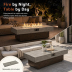 Gaspro 56 Inch Tabletop Propane Fire Pits, 50000 BTU Outdoor Firepit Table with Three Height Adjustable Levels, Stainless Steel Bowl & Burner, Cement-Imitation Texture for Patio Backyard Garden