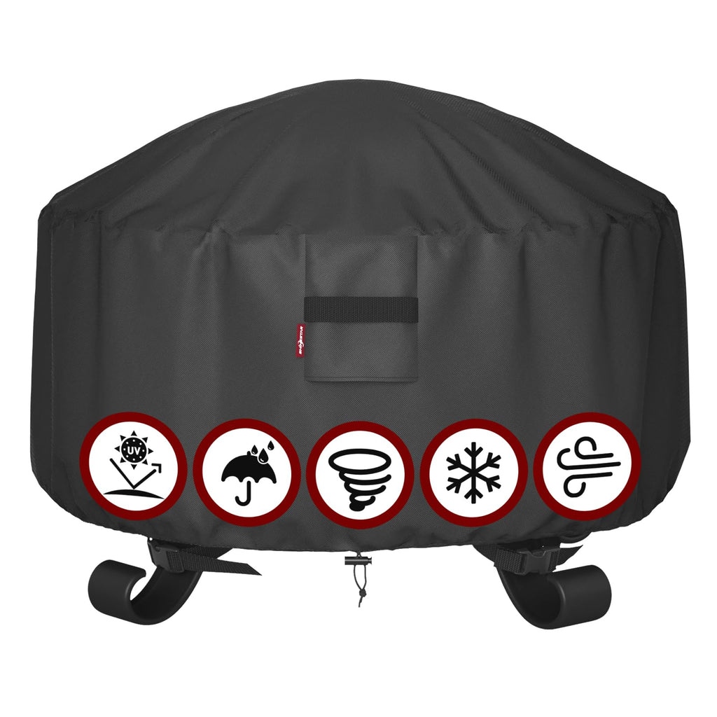 GASPRO 32 Inch Fire Pit Cover Square, Fits for 28-32 Inch Outdoor Fire Pit Table, Waterproof Layer & Double Stitching with Windproof Drawstring and Buckle Straps, 32 x 32 x 24 Inches, Black