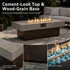 Gaspro 56 Inch Tabletop Propane Fire Pits, 50000 BTU Outdoor Firepit Table with Three Height Adjustable Levels, Stainless Steel Bowl & Burner, Cement-Imitation Texture for Patio Backyard Garden