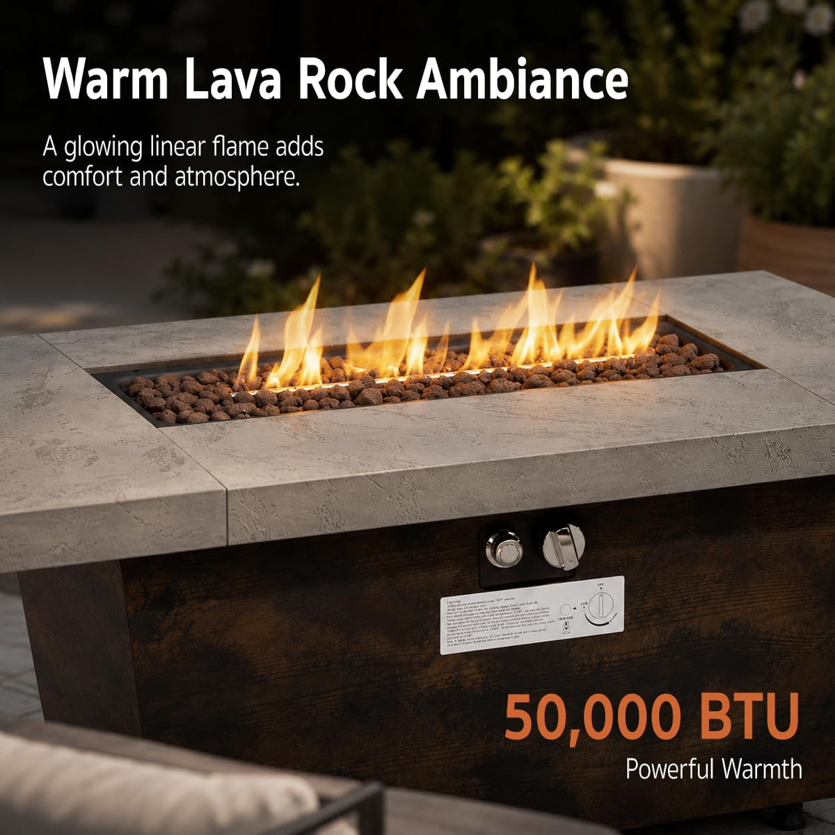 Gaspro 42 Inch Gas Fire Pit Table, Rectangle Fire Pit with Cement-Imitation Texture, 50000 BTU Outdoor Propane Firepit with Electronic Ignition & Stainless Steel Burner for Patio Backyard Heating