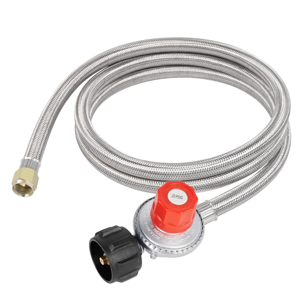 GASPRO 0-20 PSI Adjustable High Pressure Propane Regulator with 8FT Stainless Steel Braided Hose, QCC1 LP Gas Regulator & Hose for Gas Grill, Turkey Fryer, Burner, Forge, Smoker, Fish Fryer