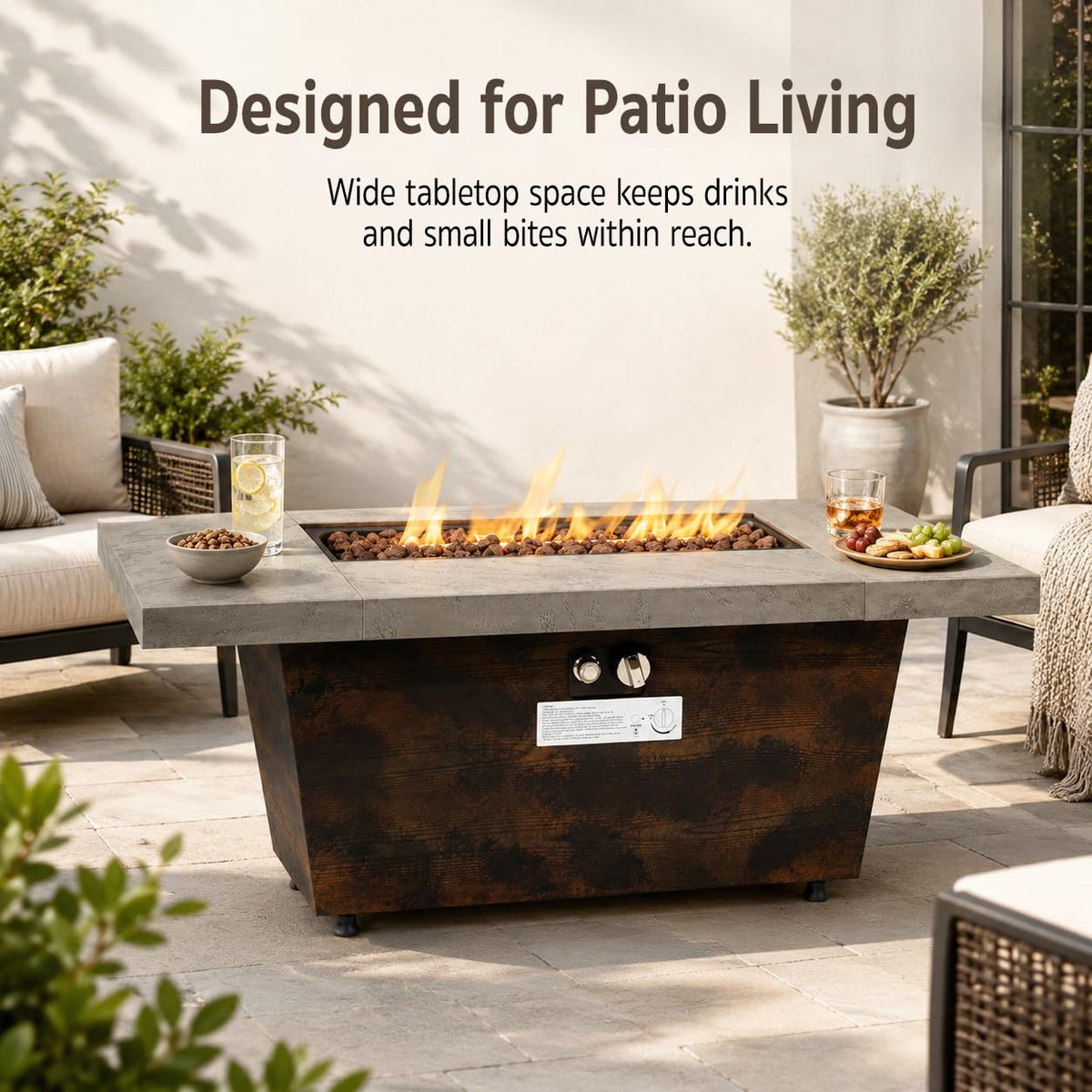 Gaspro 42 Inch Gas Fire Pit Table, Rectangle Fire Pit with Cement-Imitation Texture, 50000 BTU Outdoor Propane Firepit with Electronic Ignition & Stainless Steel Burner for Patio Backyard Heating