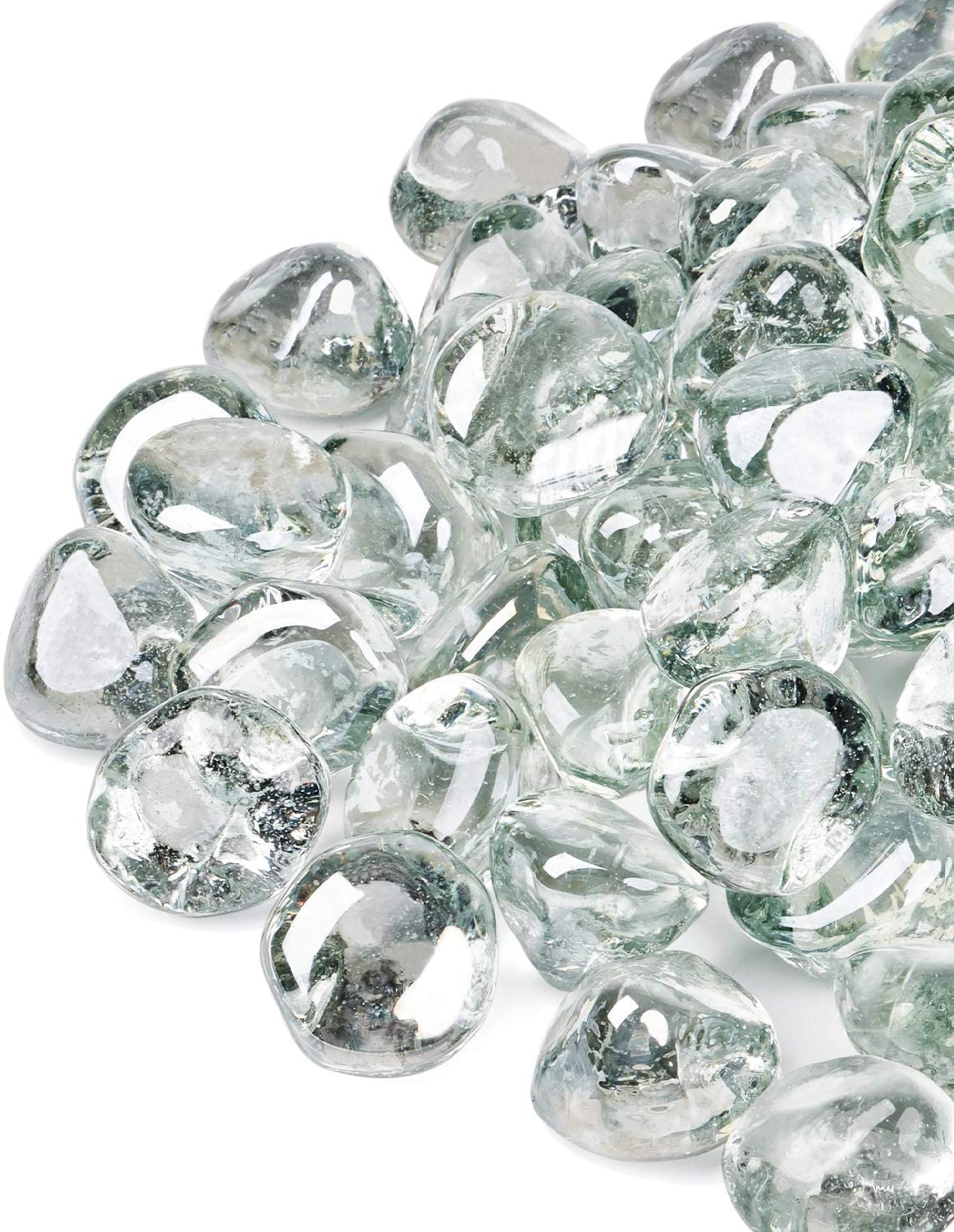 GASPRO 20 Pound Fire Glass Diamonds 1 Inch, Fire Pit Glass Rocks for Gas Fireplace and Fire Pit, Caribbean Blue, High Luster