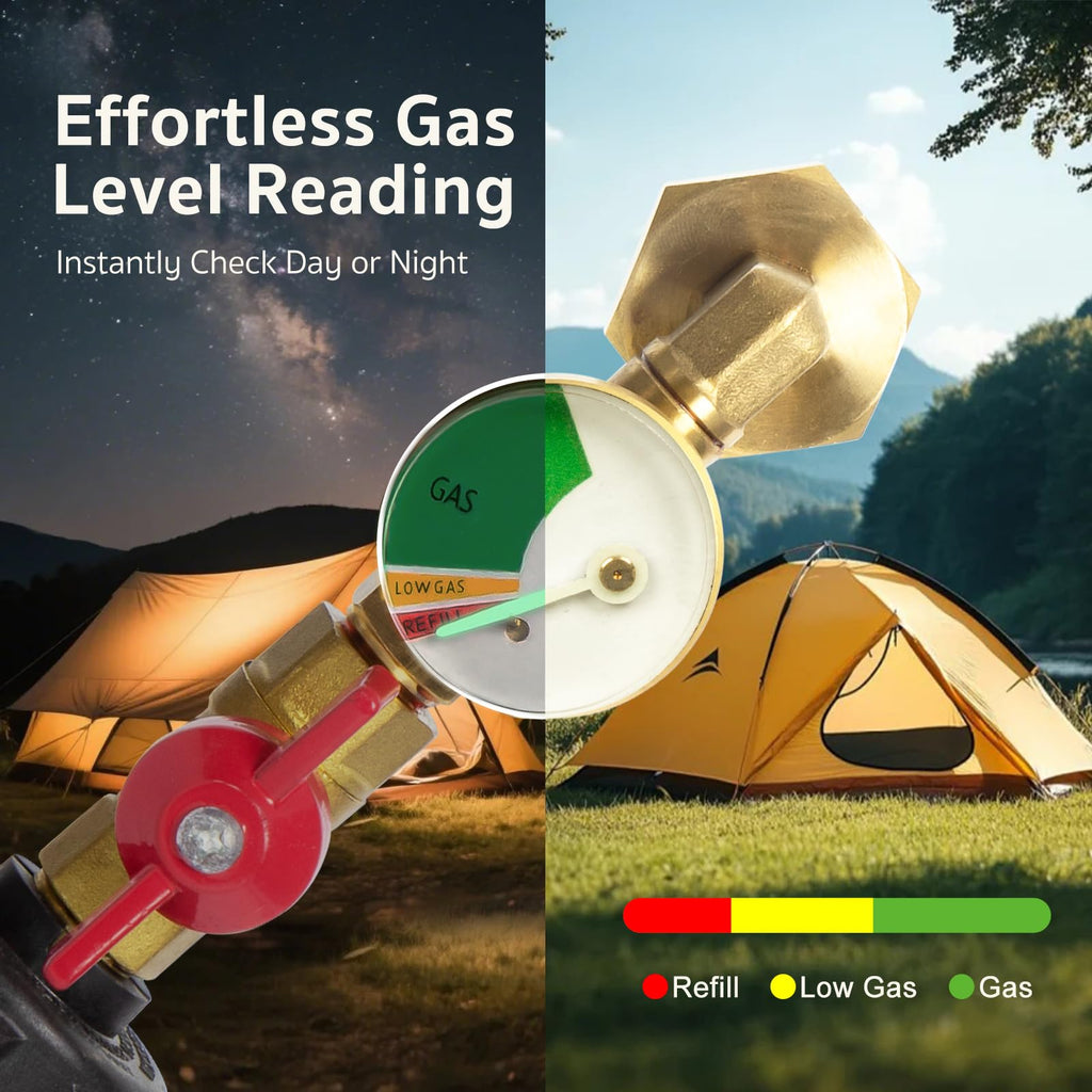 GASPRO Upgraded Propane Refill Adapter with Valve and Gauge, Fill 1 lb Bottles from 20 lb Tank, 90-Degree Elbow Design, Easy to Use, Solid Brass