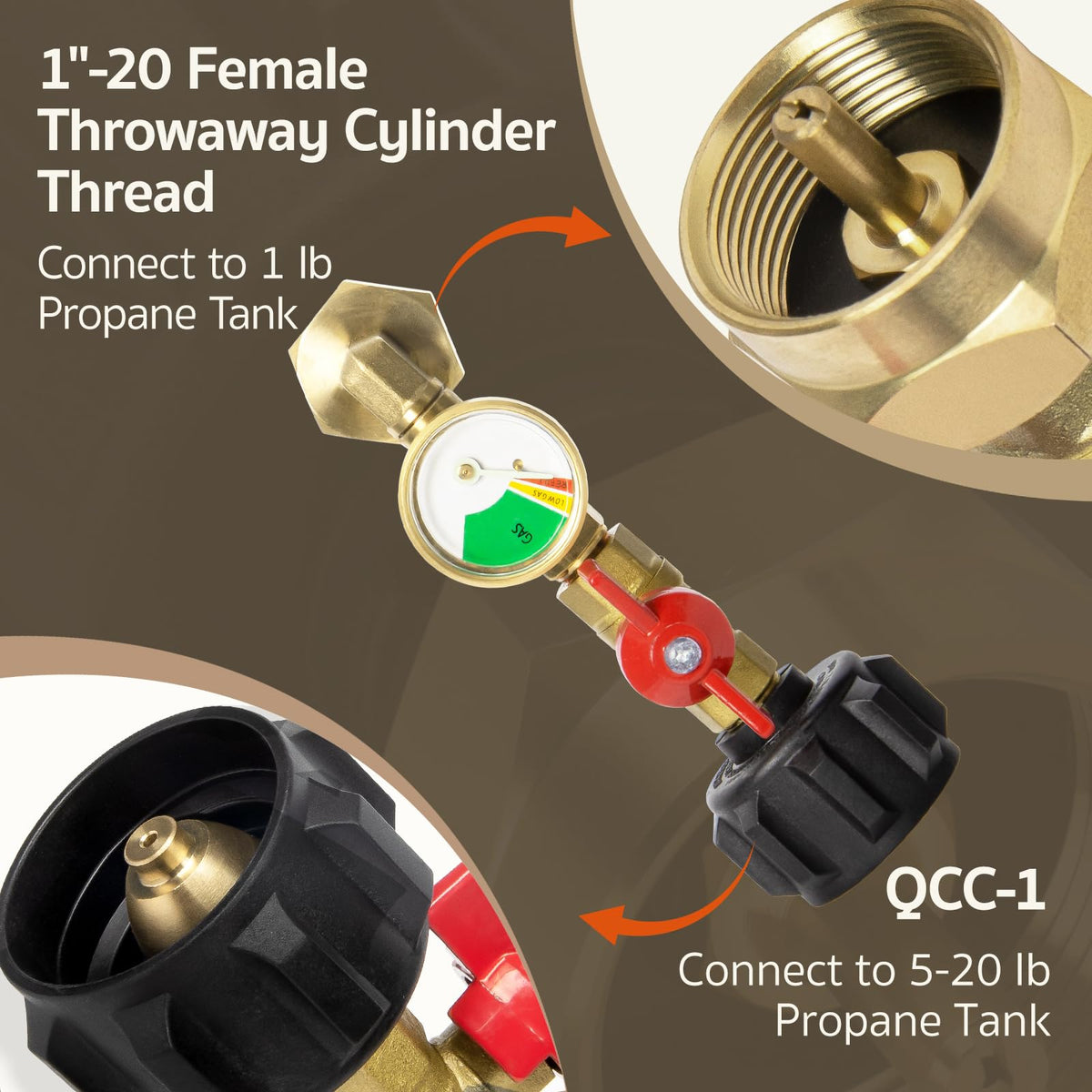 GASPRO Upgraded Propane Refill Adapter with Valve and Gauge, Fill 1 lb Bottles from 20 lb Tank, 90-Degree Elbow Design, Easy to Use, Solid Brass