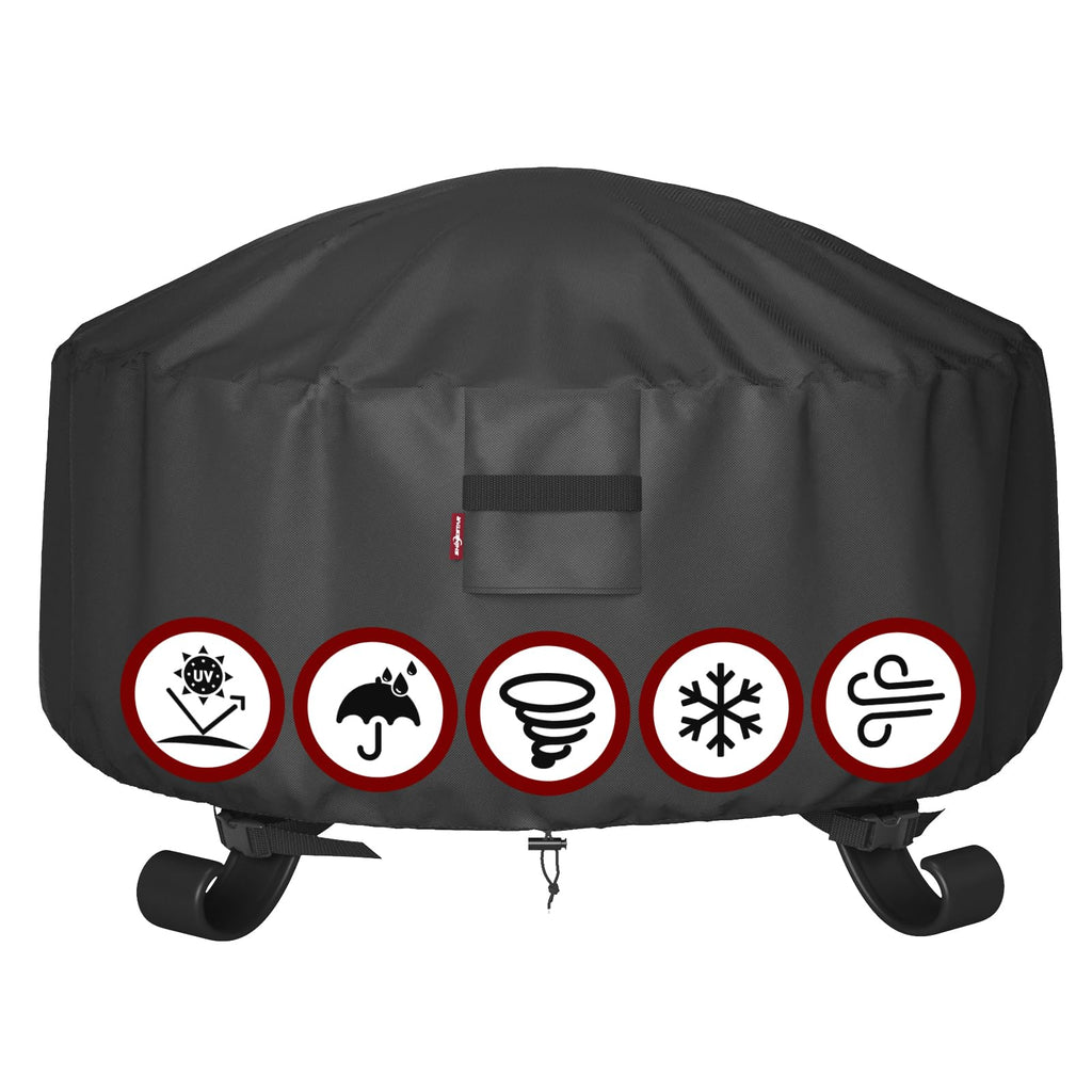 GASPRO 32 Inch Fire Pit Cover Square, Fits for 28-32 Inch Outdoor Fire Pit Table, Waterproof Layer & Double Stitching with Windproof Drawstring and Buckle Straps, 32 x 32 x 24 Inches, Black