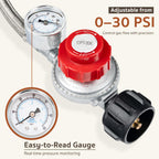 GASPRO 0-30 PSI Adjustable High Pressure Propane Regulator with Gauge, 5-Foot Stainless Braided Hose, Perfect for Turkey Fryer, Gas Burner, Fire Pit