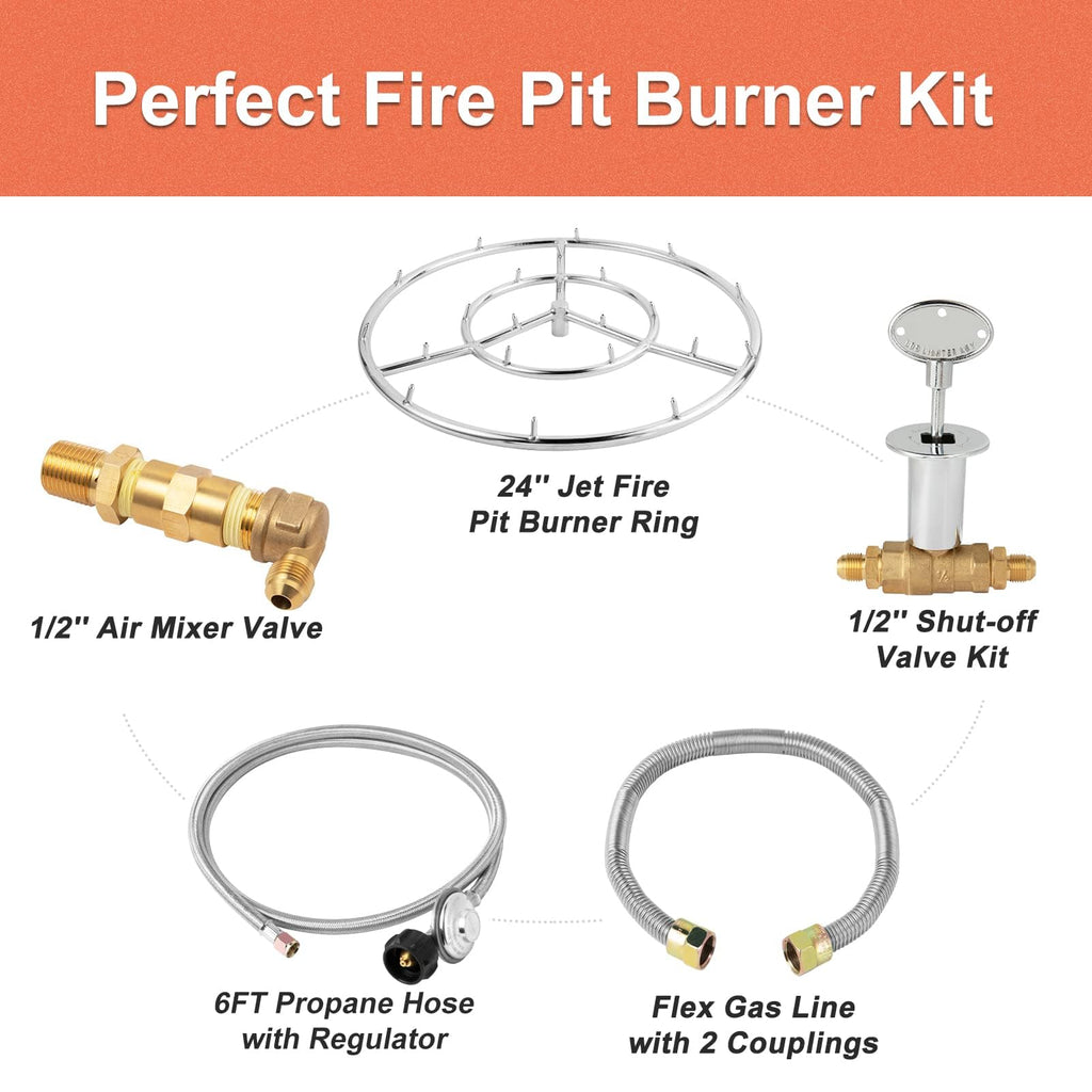 GASPRO Propane Gas Fire Pit Kit, with 24 Inch Jet Fire Pit Burner Ring, for DIY & Upgrade Propane Fire Pit, Fireplace, Heavy Duty 304 Stainless Steel, Indoor & Outdoor Use