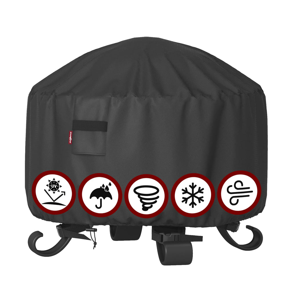 GASPRO 32 Inch Fire Pit Cover Square, Fits for 28-32 Inch Outdoor Fire Pit Table, Waterproof Layer & Double Stitching with Windproof Drawstring and Buckle Straps, 32 x 32 x 24 Inches, Black