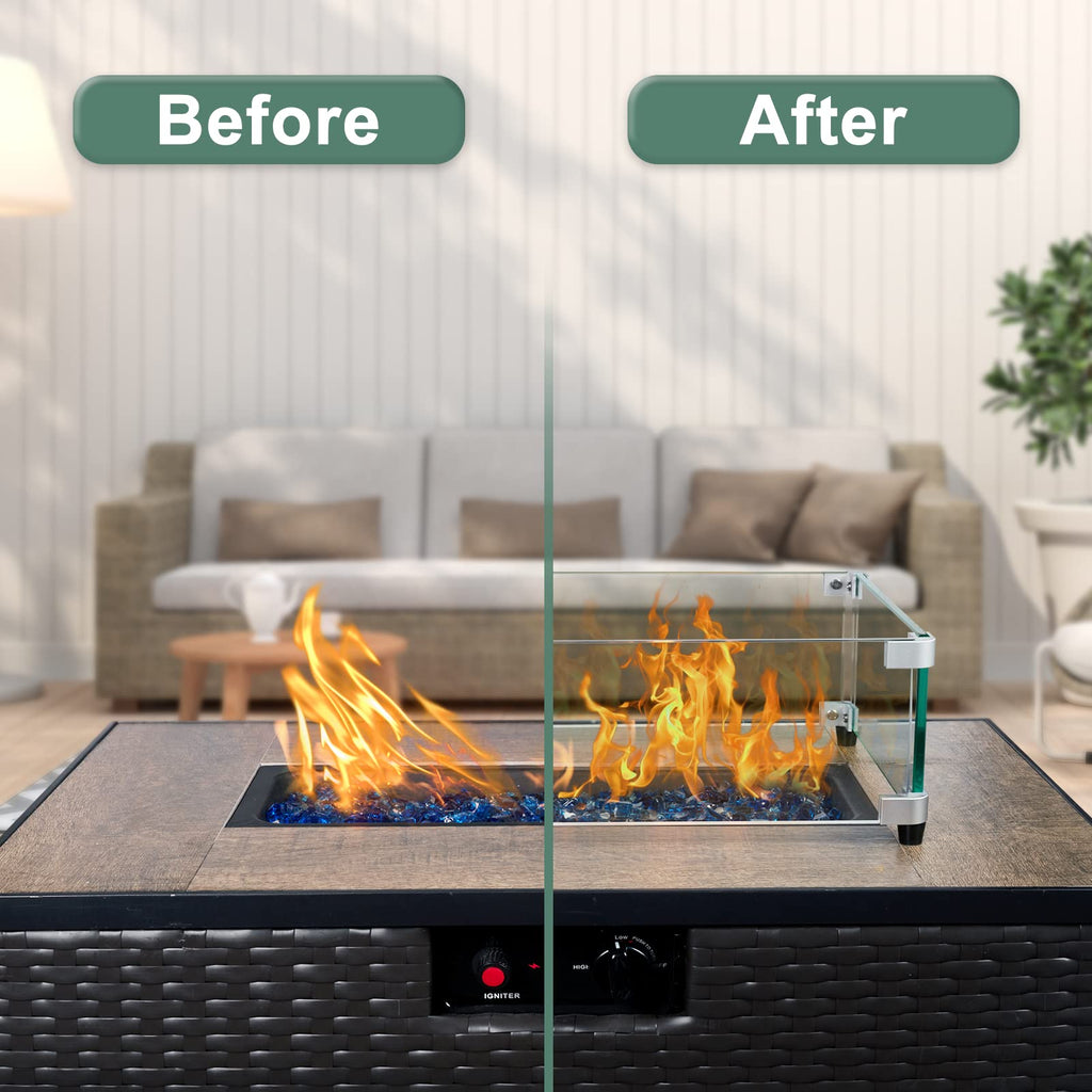 GASPRO 19.5 Inch Glass Wind Guard for Square Fire Pit Table, Thick and Sturdy Tempered Glass Panel with Hard Aluminum Corner Bracket & Rubber Feet, Easy to Assemble