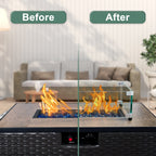 GASPRO 35.5 x 15.5 Inch Glass Wind Guard for Rectangular Fire Pit Table, Thick and Sturdy Tempered Glass Panel with Hard Aluminum Corner Bracket & Rubber Feet, Easy to Assemble