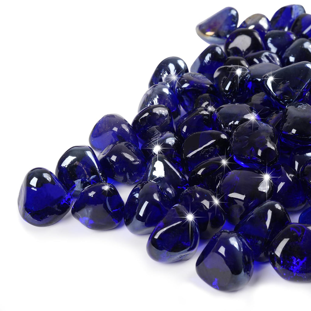 GASPRO 20 Pound Fire Glass Diamonds 1 Inch, Fire Pit Glass Rocks for Gas Fireplace and Fire Pit, Caribbean Blue, High Luster