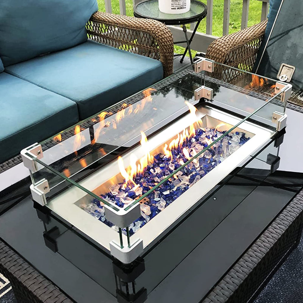 GASPRO 29 x 13 Inch Glass Wind Guard for Rectangular Fire Pit Table, Thick and Sturdy Tempered Glass Panel with Hard Aluminum Corner Bracket & Rubber Feet, Easy to Assemble