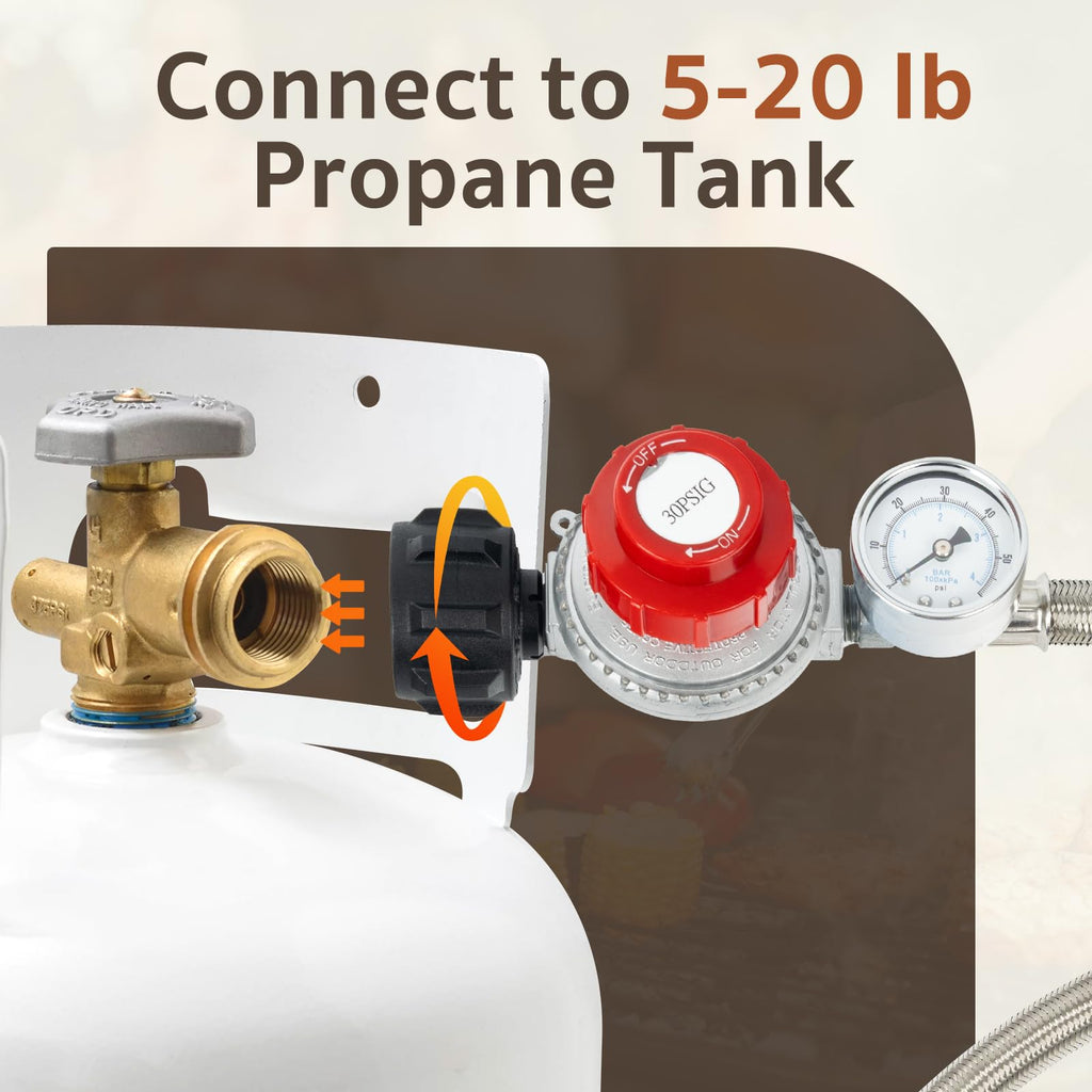 GASPRO 0-30 PSI Adjustable High Pressure Propane Regulator with Gauge, 5-Foot Stainless Braided Hose, Perfect for Turkey Fryer, Gas Burner, Fire Pit