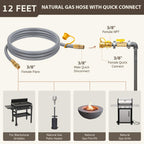 GASPRO 12 Feet 3/8" ID Natural Gas Hose, Low Pressure LPG Hose with Quick Connect, for Weber, Char-broil, Pizza Oven, Patio Heater and More